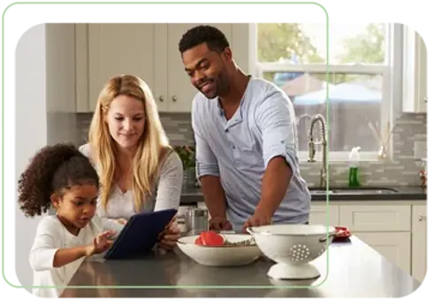 A family reviewing home equity options on a tablet